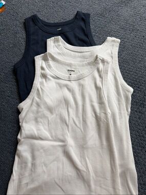 Sonoma Ribbed Tank Tops in Navy & White set of 3